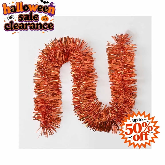 FEOLGEHLY 6.6 FT Halloween Fall Wreaths for Front Door, Thanksgiving Decorations Foil Tinsel Garland Decor Metallic Hanging Streamers for Christmas Tree Birthday Party New Year Party Supply (Orange)