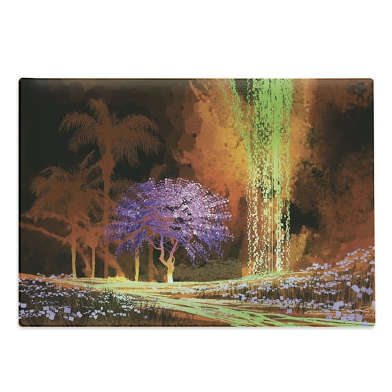 Fantasy Cutting Board, Digitally Saturated Tropical Scene in Extreme Haze Tones Exotic Abstract Art, Decorative Tempered Glass Cutting and Serving Board, Large Size, Multicolor, by Ambesonne