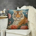 thumbnail image 2 of Animal Tiger Throw Pillow Cover Pink Green and Turquoise Floral Colorful Velvet Pillow Cases Chinoiserie Cushion Cover Farmhouse Pillow Covers Decor for Sofa Living Room Bedroom, 2 of 5