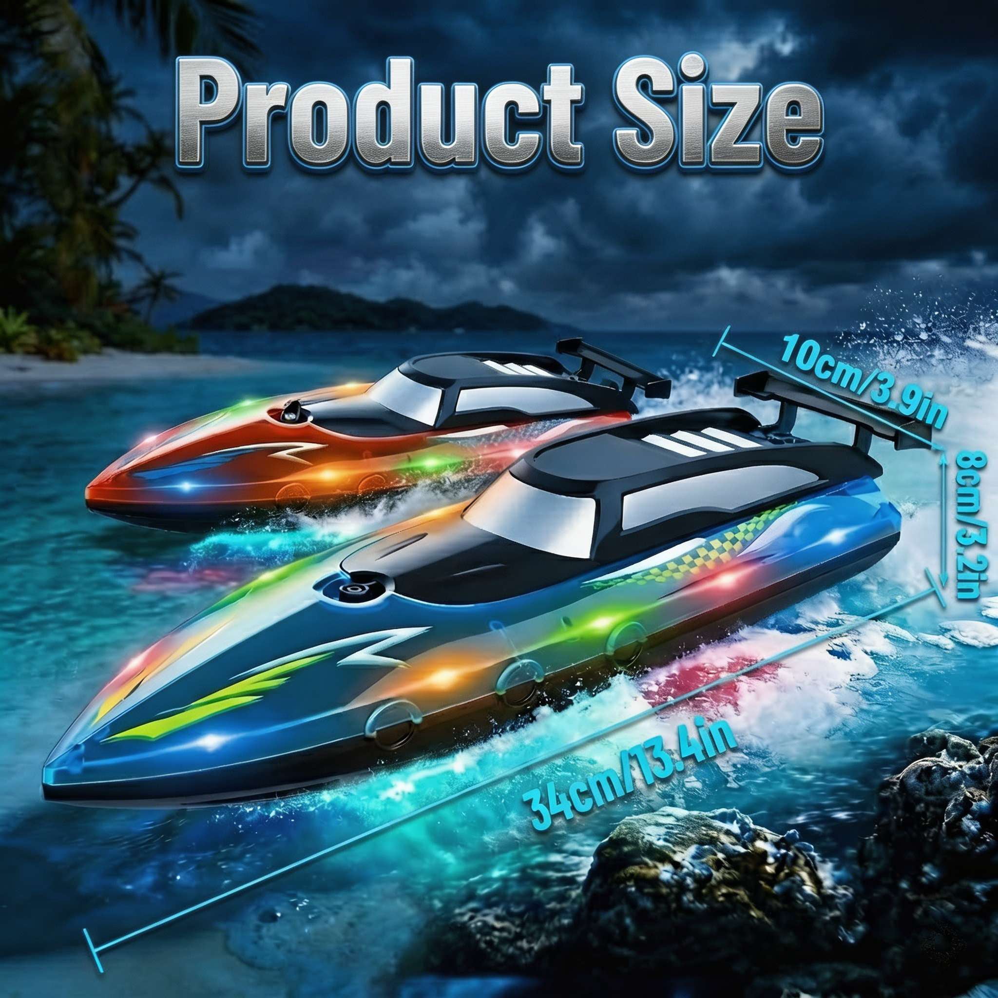 Tigozz RC Boat with LED Lights for Adults and Kids, 2.4GHz Fast Remote Control Speedboat for Lakes and Pools, Motorized High Speed Water Toys, Blue
