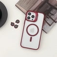 thumbnail image 2 of Allytechgroup Magnetic Case for iPhone 13 Pro Max with Aluminum Alloy Stand/ Metal Buttons/ Camera Lens Protector [Compatible with MagSafe] Anti-Yellow Translucent Matte Clear Back Cover, Winered, 2 of 11