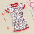 thumbnail image 2 of Coerni 4th of July Toddler Baby Girls Clothes Cartoon Pattern Cotton Short Sleeve T-Shirts Elastic Wais Shorts 2 Pcs Summer Sets, 2 of 7