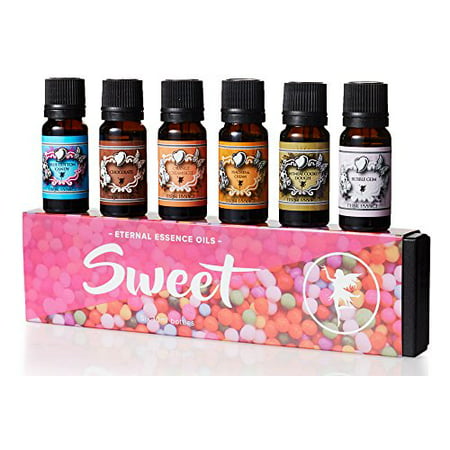Sweet Gift Set of 6 Premium Grade Fragrance Oils - Bubble Gum, Orange Creamsicle, Peaches & Cream, Blue Cotton Candy, Oatmeal Cookie Dough, Chocolate - 10Ml - Scented