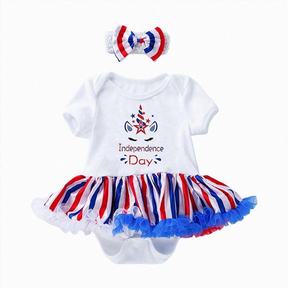 Leey-World 4th Of July Infant Girl Outfit My First 4th of July Baby Girl Outfits Newborn Bow Letter Romper Bodysuit Ruffle Skirt Outfit Infant Clothes Set(Blue,3-6 Months)