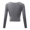 thumbnail image 3 of Oplxuo Womens Slim Fitted Sexy Deep V Neck Cross Wrap Crop Tops Solid Color Ruched Long Sleeve T-Shirts Blouses, 3 of 4