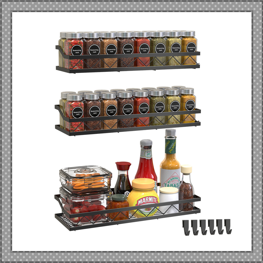 3 Pack Metal Spice Rack Wall Mount Spice Seasoning Jars Shelf for ...
