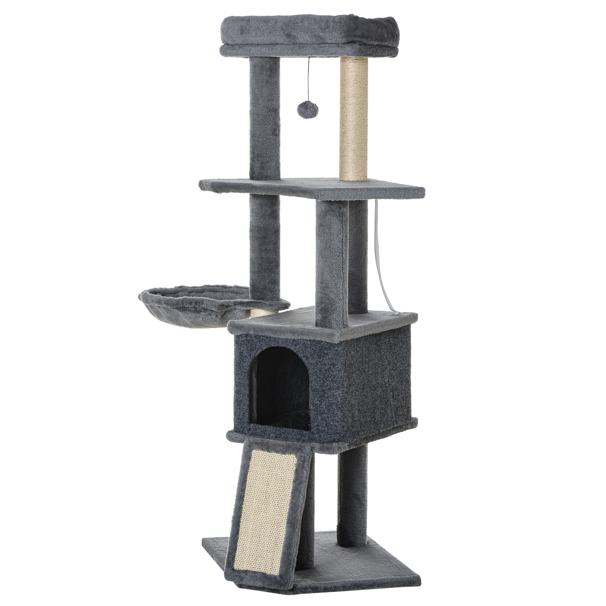 CoSoTower 50 Inch Cat Tree, Multi-Level Cat Tower with Sisal Scratching Posts and Ramp, Bed, Condo, Hammock, Toy Ball, Grey