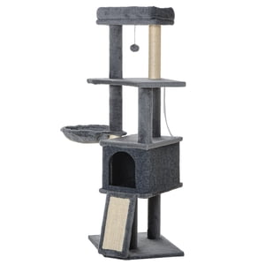 CoSoTower 50 Arbre de chat de pouce, tour de chat multi-niveaux avec poteaux de scratch Sisal et rampe, lit, condo, hammam, balle de jouet, gris