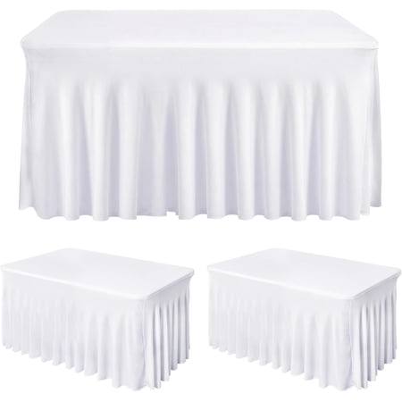 White Spandex Rectangle Tablecloth Skirt Set for 4 Foot Table