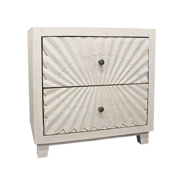 Brassica 2-Drawer Nightstand on Solid Wood Frame in White Washed Finish
