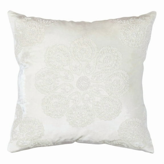 Pasargad Home Naples Embroidered Pillow, Ivory/Silver (All Ages, 1 Pack)