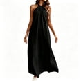 thumbnail image 3 of THDHVS Maxi Dress,Solid Color Halter Backless Loose Dress Casual Beach Vacation Style for Summer,Summer Dresses for Women Black S, 3 of 6