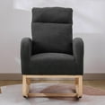 thumbnail image 2 of Accent Rocking Chair with Solid Wood Legs, Modern Upholstered Nursery Glider Rocker, Comfy Armchair with Side Pocket, Living Room Lounge Arm Chair with High Backrest, Dark Grey, 2 of 9
