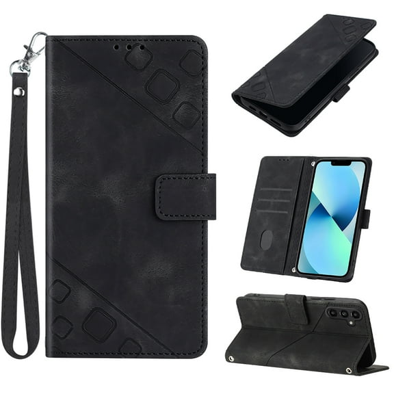 Phone Case for Samsung Galaxy A14 5G Case, Premium PU Leather Card Holder Wrist Strap Magnetic Closure Flip Stand Function TPU Interior Book Cover for Samsung A14 5G Wallet Case, Black