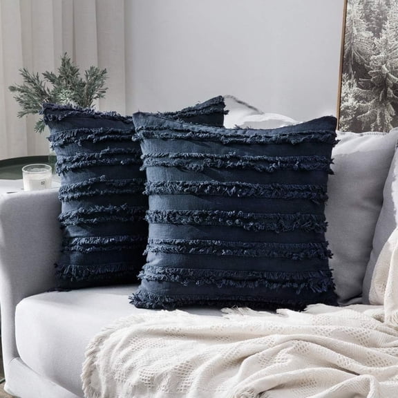 20×20 Inch Fringe Throw Pillow Cover 2-Pack Solid Color Textured Decorative Cushion for Sofa Bed Living Room Decor