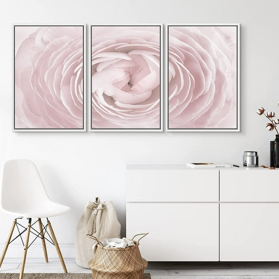 PixonSign Canvas Print Wall Art Set Pink Buttercup Flower Close-Up Floral Wilderness Photography Realism Rustic Landscape Colorful Pastel for Living Room, Bedroom, Office - 24"x36"x3 White