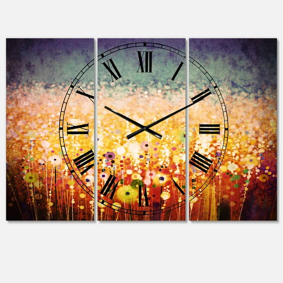 Designart 'Abstract Flower Field Watercolor Painting' Traditional Wall Clock