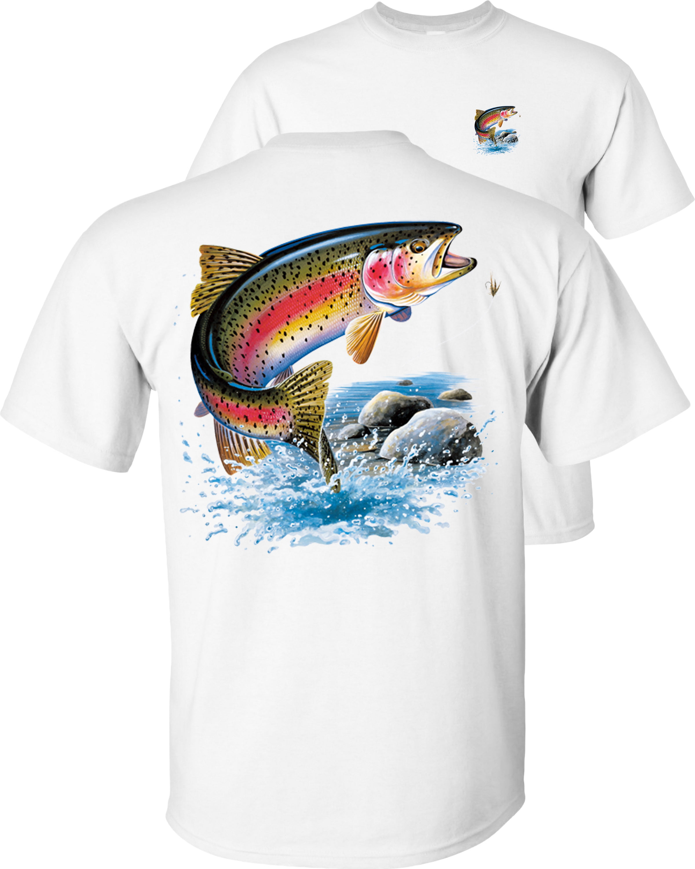 Fair Game Rainbow Trout T-Shirt Fly Fishing Fisherman-White-XL, Adult unisex