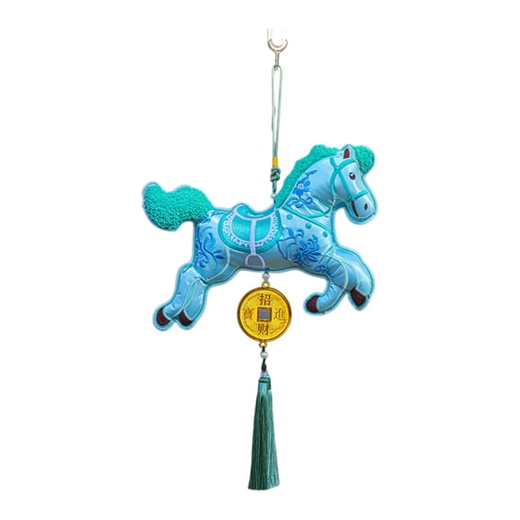 Décorations de Porte de Pâques Sachet Brodé Année du Cheval 45x26 cm, Tissu Bleu Suspendu pour Mur, Voiture, Pendentif de Sac, Cadeau Festif