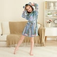 thumbnail image 3 of FORMRS Niños Bathrobe Unisex Hooded Robe Soft Plush Pajamas Sleepwear, Size 4-6T, Blue Floral Window, 3 of 7