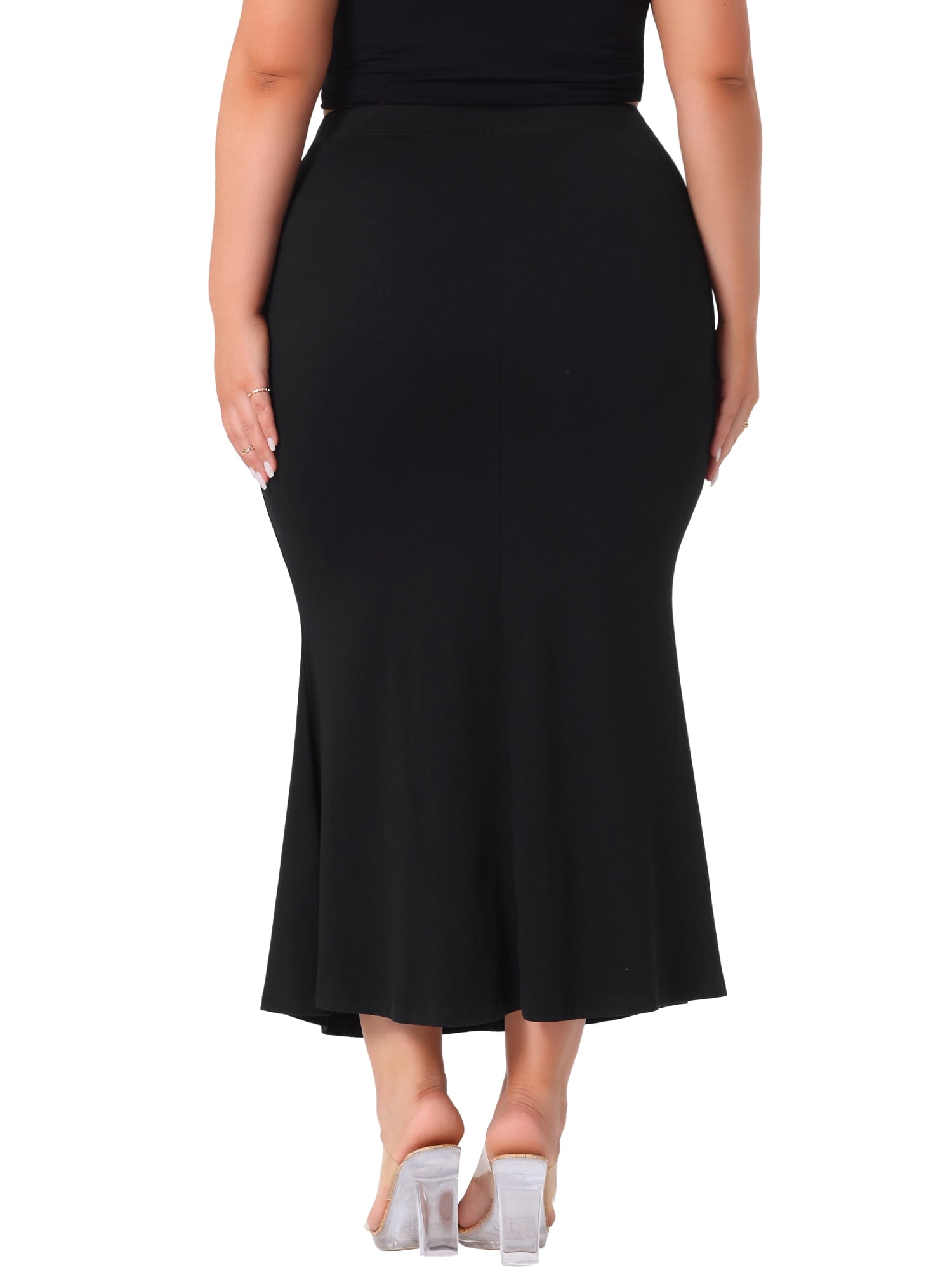 DARING DIVA Women's Plus Mermaid High Waist Knit Bodycon Long Skirts 3X Black