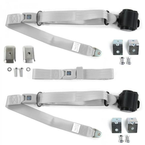 Triumph Spitfire 1962-1980 Standard 3 Point Gray & Grey Retractable Bench Seat Belt Kit with Bracketry - 3 Belts