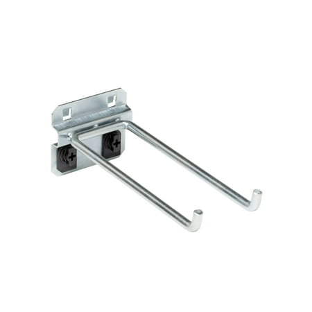 Triton Products® LocHook 5-3/4" Double Rod 80-Degree Bend Zinc Plated Steel Pegboard Hook for LocBoard, 5pk