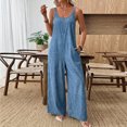 thumbnail image 7 of JULMCOMO Jumpsuits for Women Scoop Neck Adjustable Strap Loose Fit Overalls Sleeveless Wide Leg Casual Summer Jumpsuits with Pockets Blue L, 7 of 7