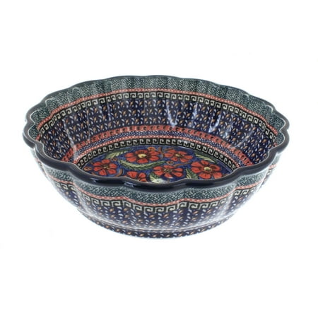 

Blue Rose Polish Pottery Jungle Flower Large Scallop Bowl