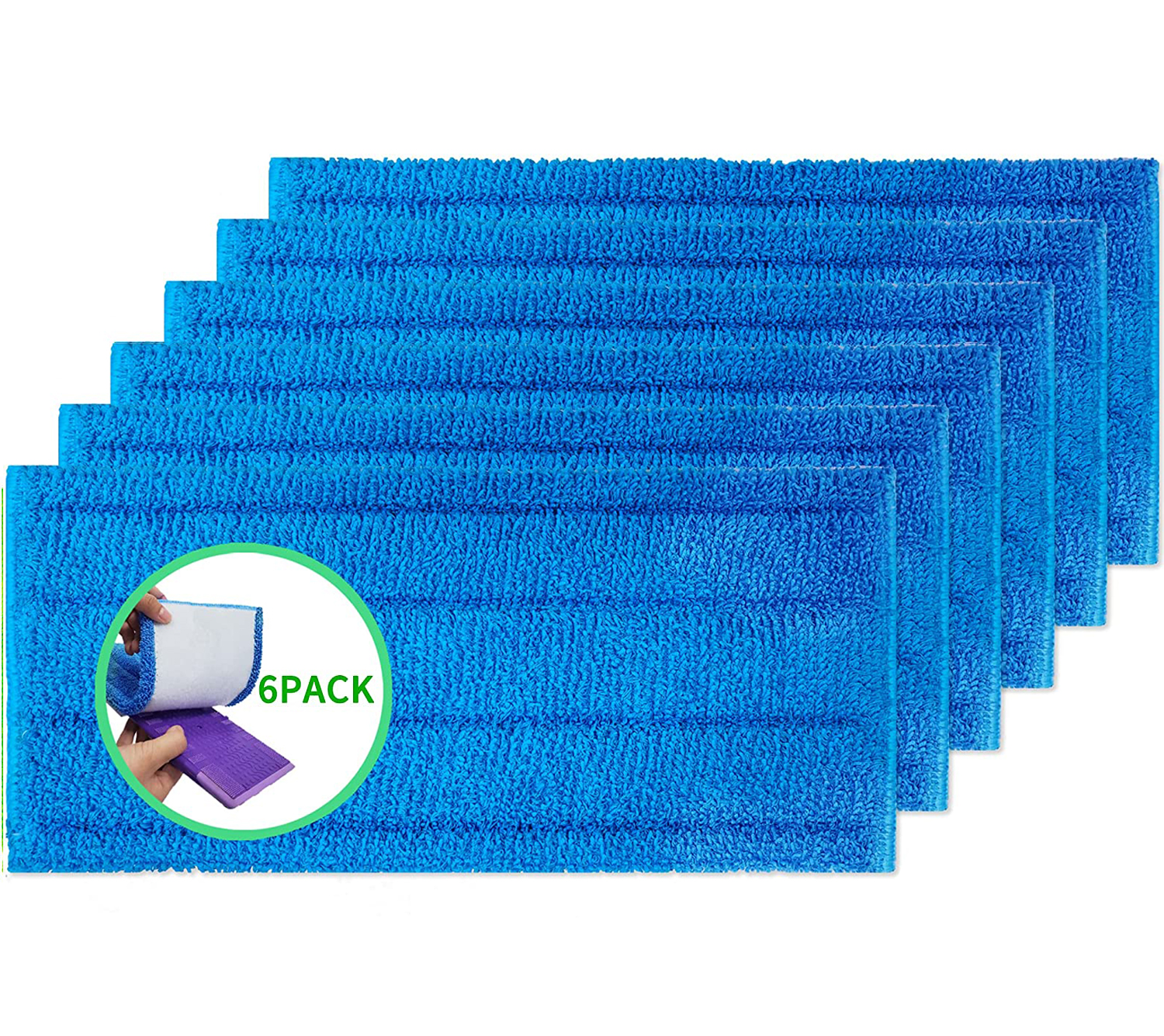 VIVIPRO Microfiber Mop Pads 6 Pack Fit Swiffer WetJet Reusable and Washable Microfiber Mop Pad