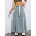 thumbnail image 6 of Women'S Casual Elastic High Waist A Line Long Maxi Flare Denim Skirt Light Blue L, 6 of 10