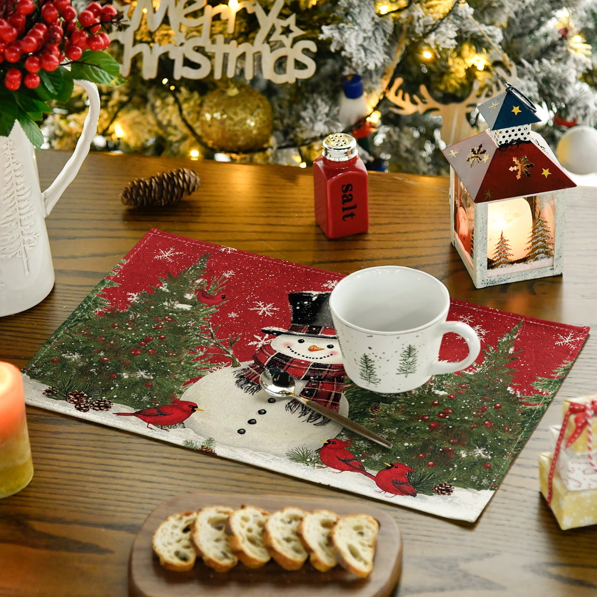 Sm:)e 4 Set Total 16PCS Seasonal Decorative Placemats, All Season Polyester Durable Vintage Rustic Table Mats for Kitchen Home Farmhouse Cabin Decor Holiday Celebration