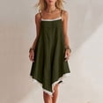 thumbnail image 2 of Tqcoqu Women's Asymmetrical Summer Linen Dress,Spaghetti Strap Lace Trim Bohemian Sleeveless Loose Vacation Beach Dresses,Army Green Women's S-XXL, 2 of 8