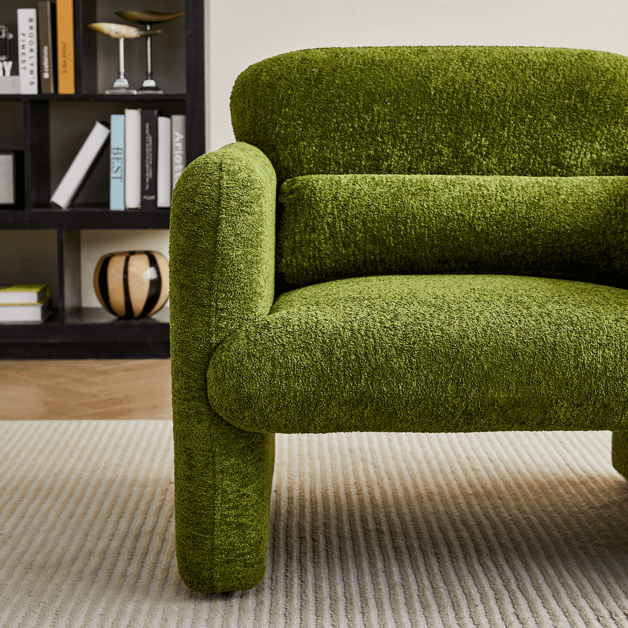 MAYEERTY 34"Velvet Fabric Sofa, Modern Single Sofa with Support Pillow for Apartment, Office, Living Room & Bedroom, Tool-Free Assembly.