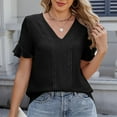 thumbnail image 5 of JGGSPWM Dressy Casual V Neck Tops for Women Ruffle Short Sleeve Textured Summer Blouses Going Out Fashion Black S, 5 of 8
