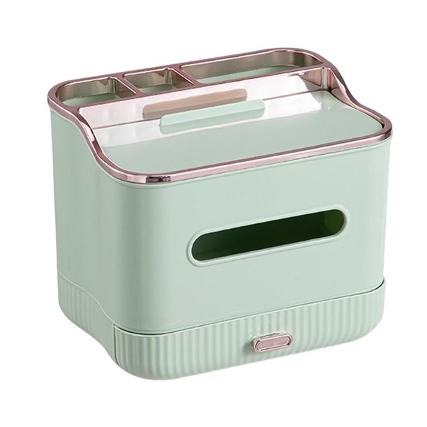 Cubierta de caja de pañuelos multifunción, con cajón, contenedor, bandeja de almacenamiento, dispensador de servilletas para encimera, tocador, oficin Oro Verde BLESIY Cubierta de papel de seda