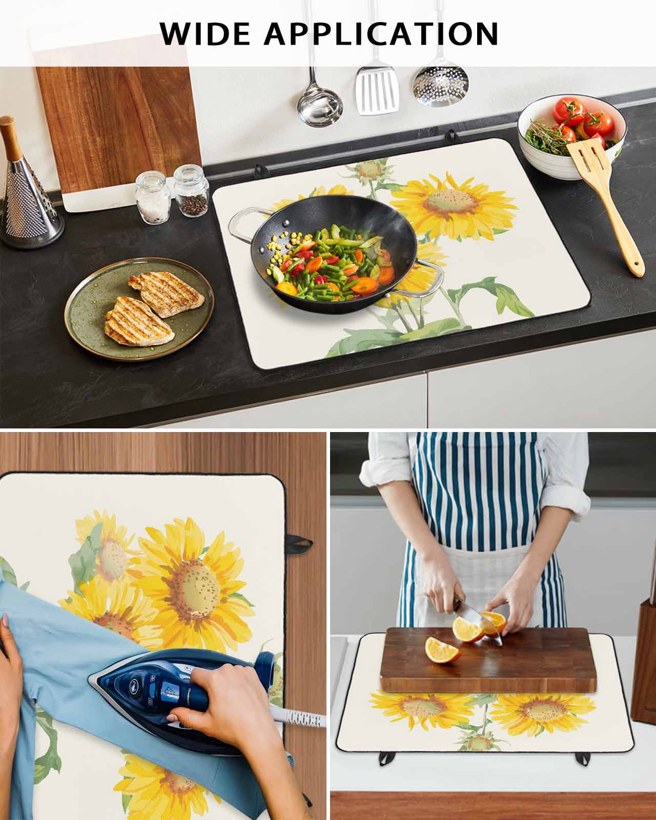 Large Induction Cooktop Protector Mat Sunflowers Stove Top Covers for Electric Stove, Floral Spring Flowers Vintage Botanical Decorative Stove Burner Cover Mats, Glass Top Stove Cover