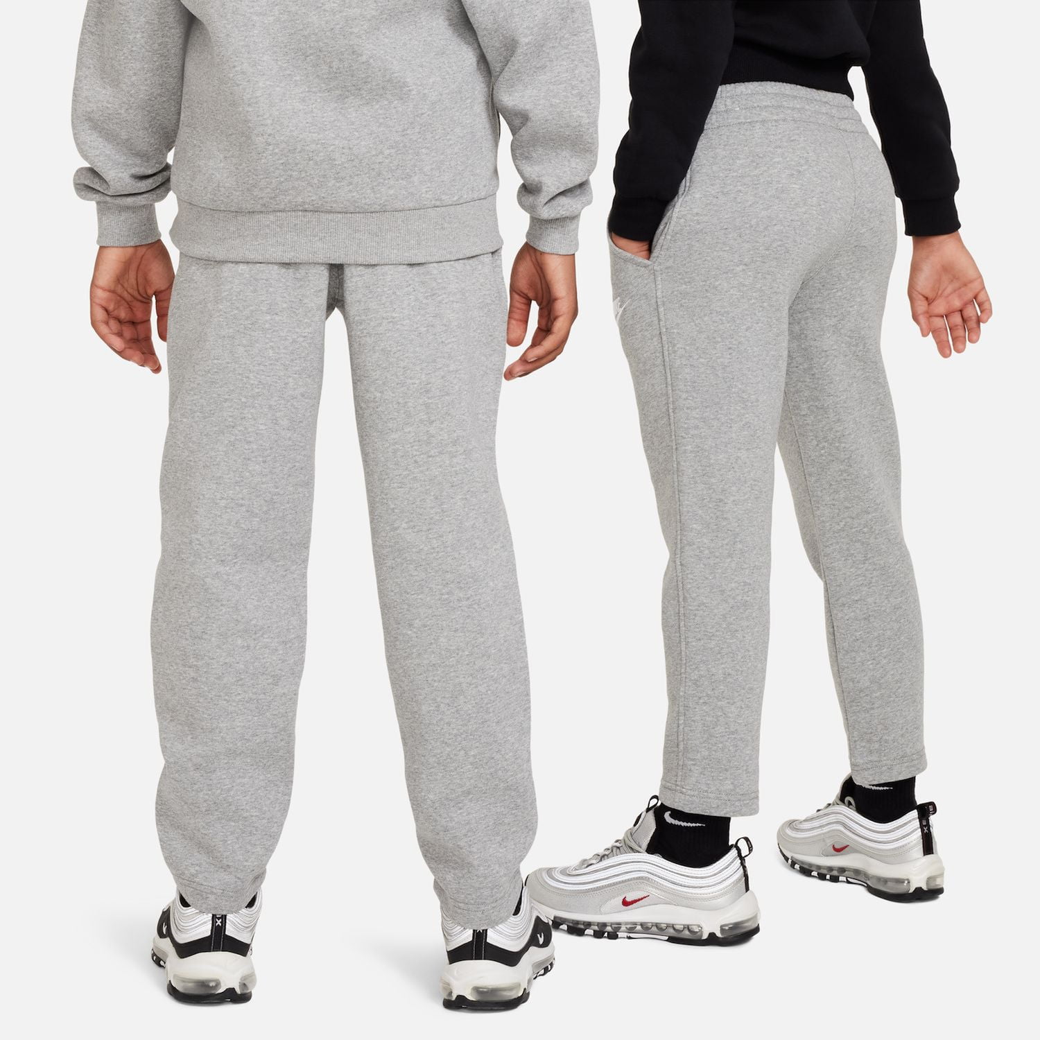 Nike Sportswear Club Fleece Big Kids' Open-Hem Pants Color: Dark Grey Heather/Base Grey/White Size: S