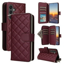For Samsung Galaxy S25 FE 5G Wallet Case Magnetic Flip Cover 9-Card Slots Zipper Pocket With Detachable Shoulder Strap And Wrist Strap,Wine red,For Galaxy S25 FE 5G