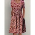 thumbnail image 3 of Vestido Estampado Completo Con Pliegues, Vestido Casual De Cuello Redondo Y Manga Corta, Ropa De Mujer, 3 of 4