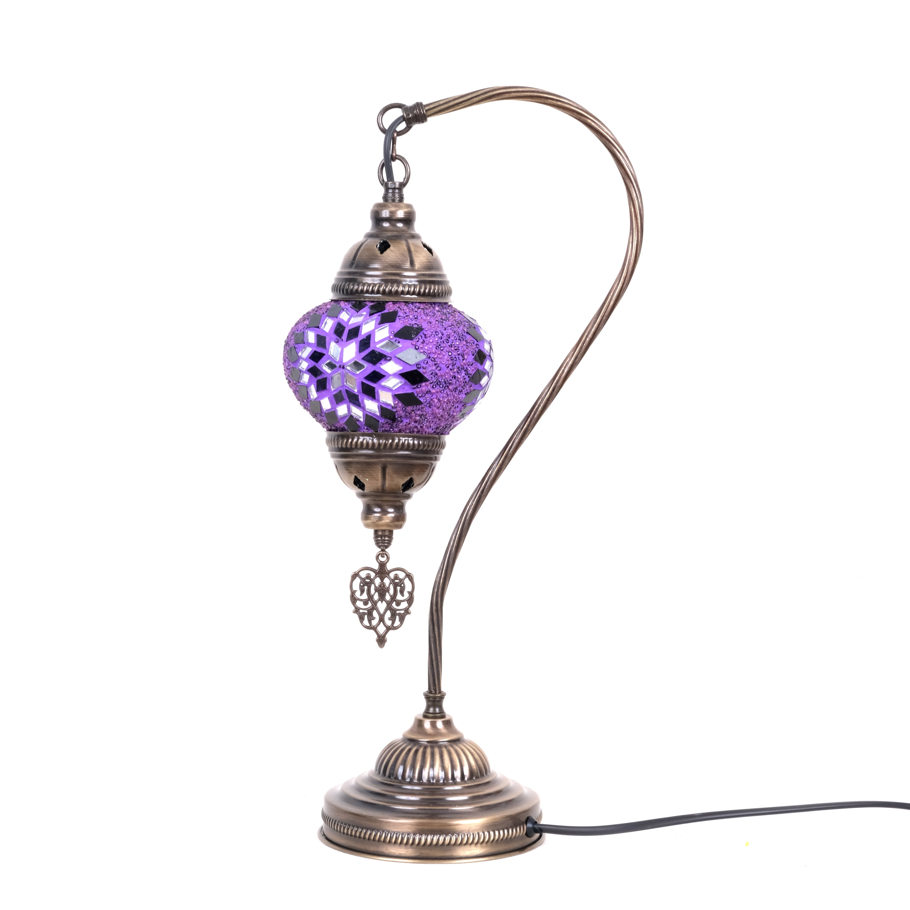 Asylove Mosaic Moroccan Swan Lamp, Turkish Tiffany Lamp, Decorative Table Lamp, Globe Desk Lamp, Authentic Lighting, Made in Turkiye, 5 inch Size Spheres, Lamp Dimensions 18.5 x 9 Inch