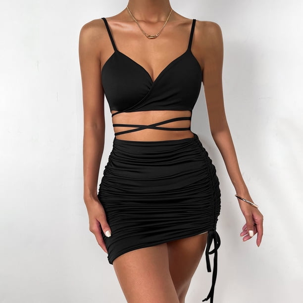 ICHUANYI Clearance Women's Sexy Solid Color Hollow Out Tight Fitting Camisole Party Club Dress(Black, L) Ichuanyi Ichuanyi