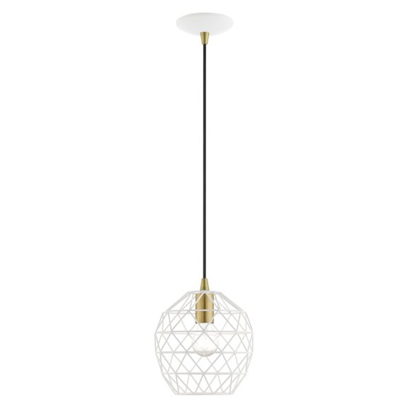 41326-03 Livex Lighting Paxten Shade - One Light Mini Pendant in Industrial Style - 8 Inches wide by 13 Inches high-White Finish    -Traditional