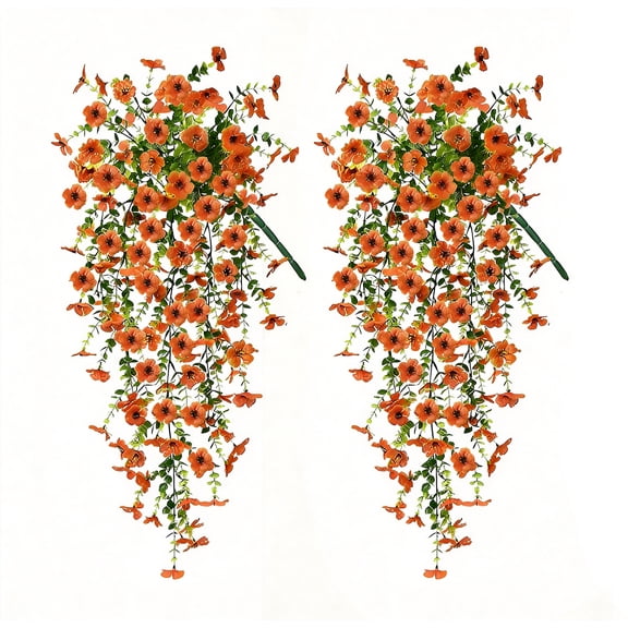 2 Pack Faux Silk Daisy Artificial Hanging Flowers Plants Look Real UV Resistant Outdoor for Home Indoor Planter Porch Garden Yard Fall Decor(Orange)