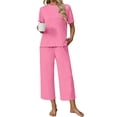 thumbnail image 3 of UVN Pajamas for Women Short Sleeve Tops and Capri Pants Casual Womens Pajamas Sets with Pocket, 3 of 9