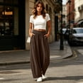 thumbnail image 4 of TEAJOPSUU Womens Casual Pleated Wide Leg Pants with Pockets Flowy High Waisted Elastic Palazzo Pants Comfy Soft Solid Color Trouses Brown, 4 of 8