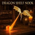 thumbnail image 2 of Dragon Bookshelf Nook Light, 3D Printed Fire-Breathing Fantasy Shelf Decor | Flying Dragon Design | Red or Blue Flame | Large & Small Options | Book Lover Gift | Halloween Shelf Display, 2 of 8