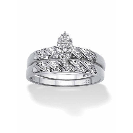 PalmBeach Jewelry 1/10 TCW Round Diamond Two-Piece Bridal Set in Platinum-plated Sterling Silver PalmBeach Jewelry 1/10 TCW Round Diamond Two-Piece Bridal Set in Platinum-plated Sterling Silver