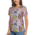 thumbnail image 2 of Fuzoiu Cute Donuts Print Women's Classic V-Neck T-Shirt, Short Sleeve V Neck Tees for Casual Everyday Wear,Casual Fit Tee,Summer Fashion Tops-X-Large, 2 of 5