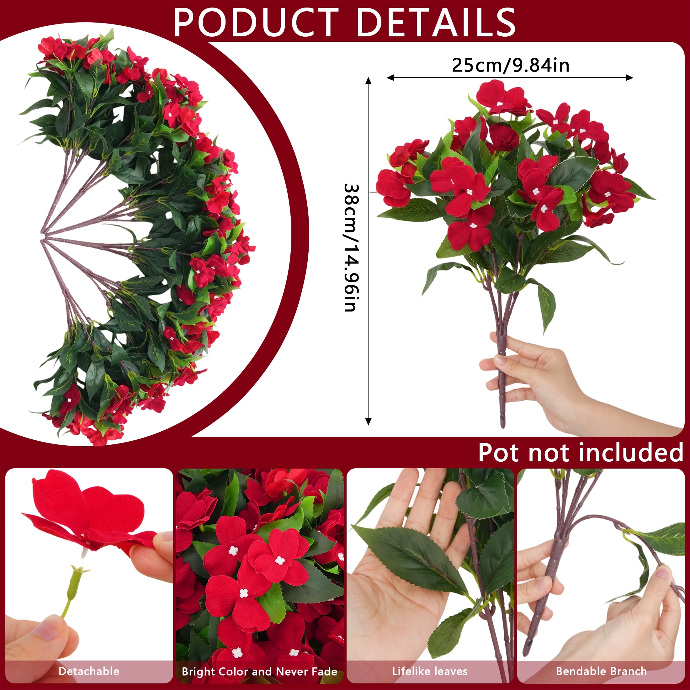 6Pcs-14.96 inch Artificial Embroidered Impatiens Is Suitable for Outdoor False Flower Decoration in Spring and Summer Seasons,